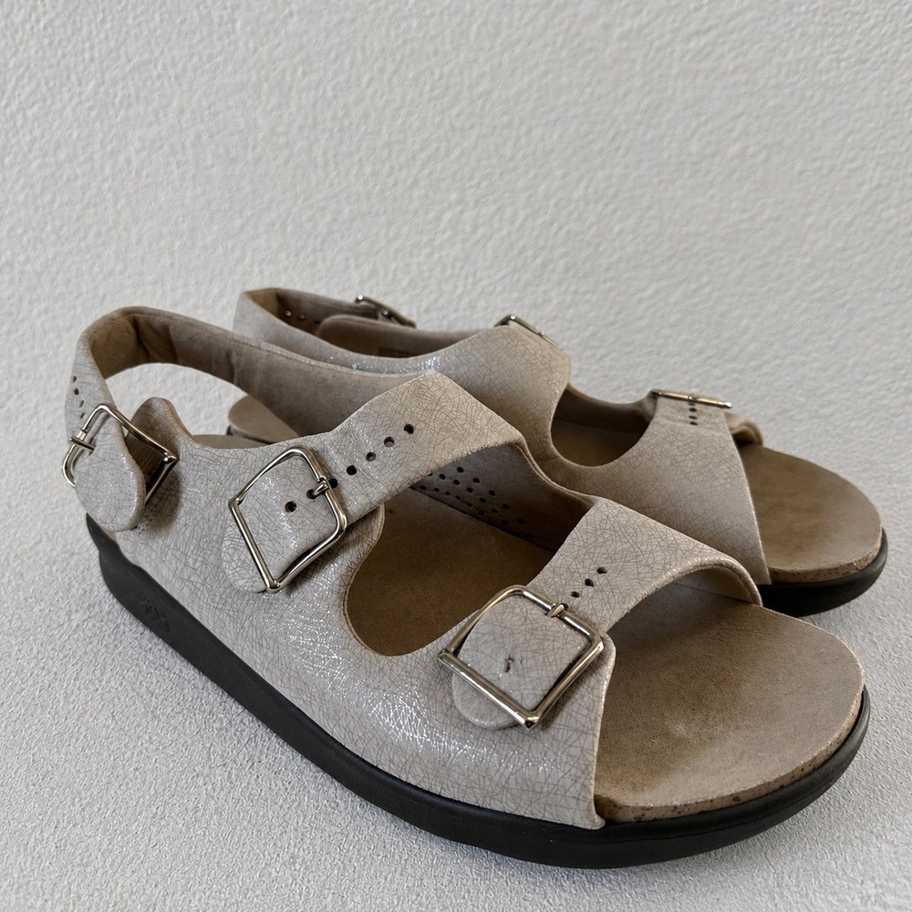 SAS Women's Relaxed Heel Strap Sandals Web Linen sz 9.5 Wide